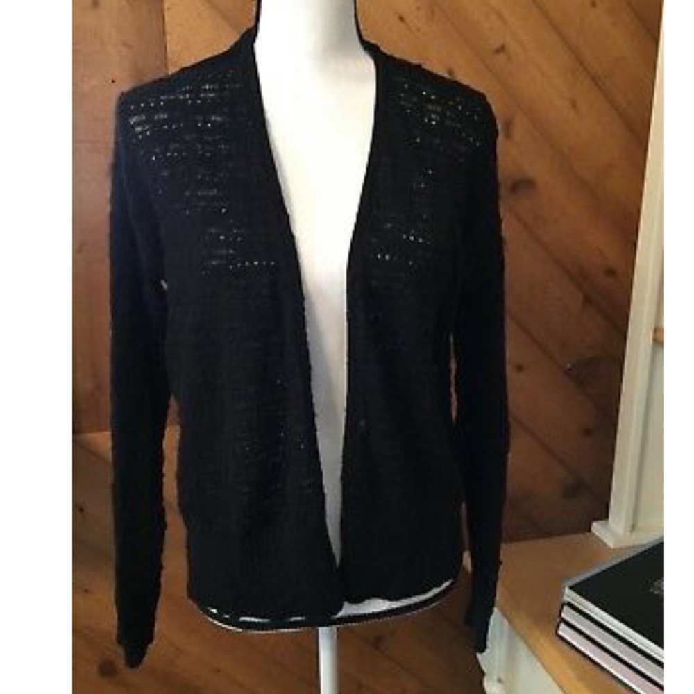ANN TAYLOR LOFT Black Open front Woven SWEATER M